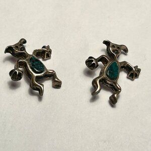 Earrings, Silver and Green Turquoise, Tiny Petroglyph Man